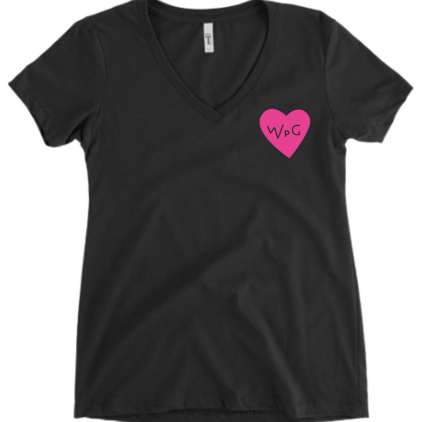 WPG Heart Women's V Neck | Pink on Black