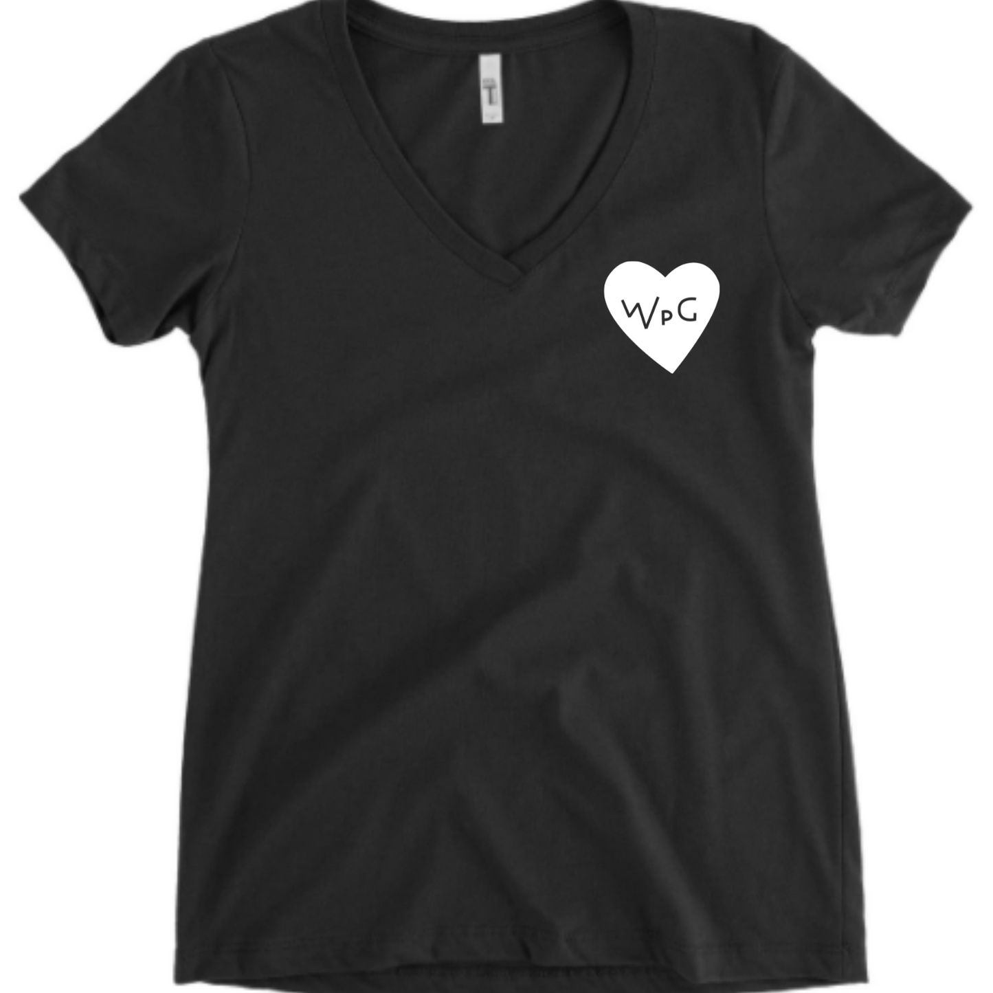 WPG Heart Women's V Neck | White on Black