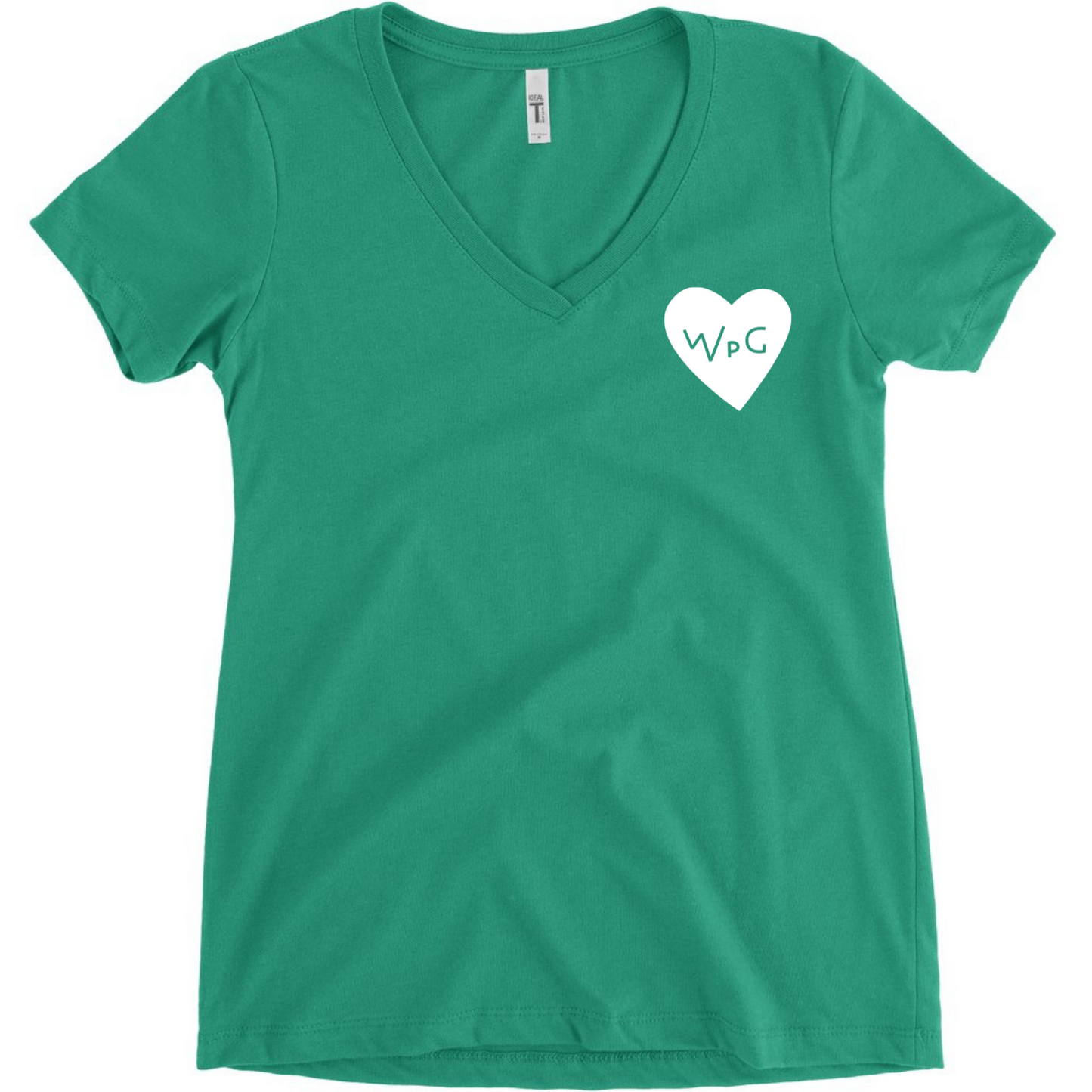 WPG Heart Women's V Neck | White on Kelly Green