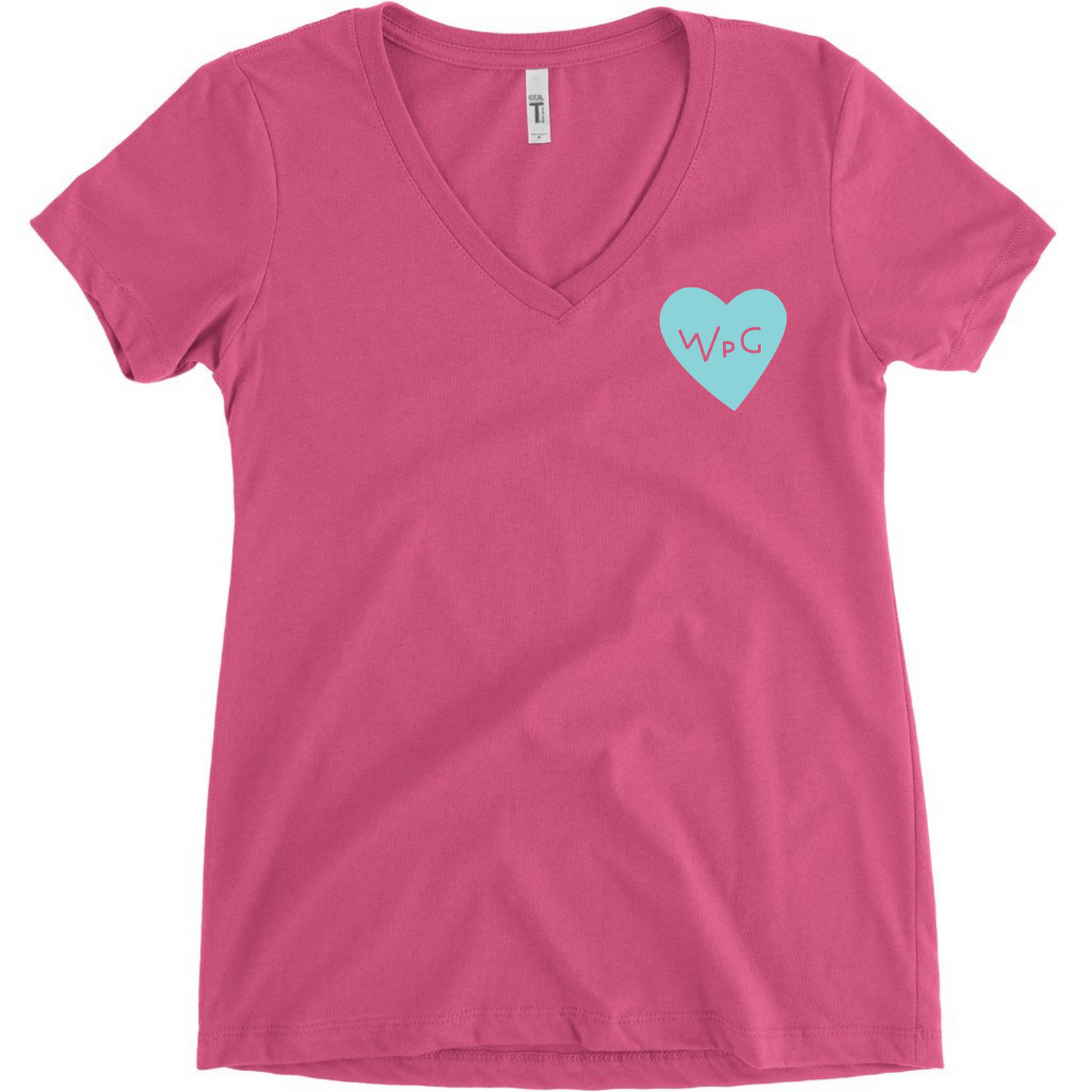WPG Heart Women's V Neck | Teal on Pink