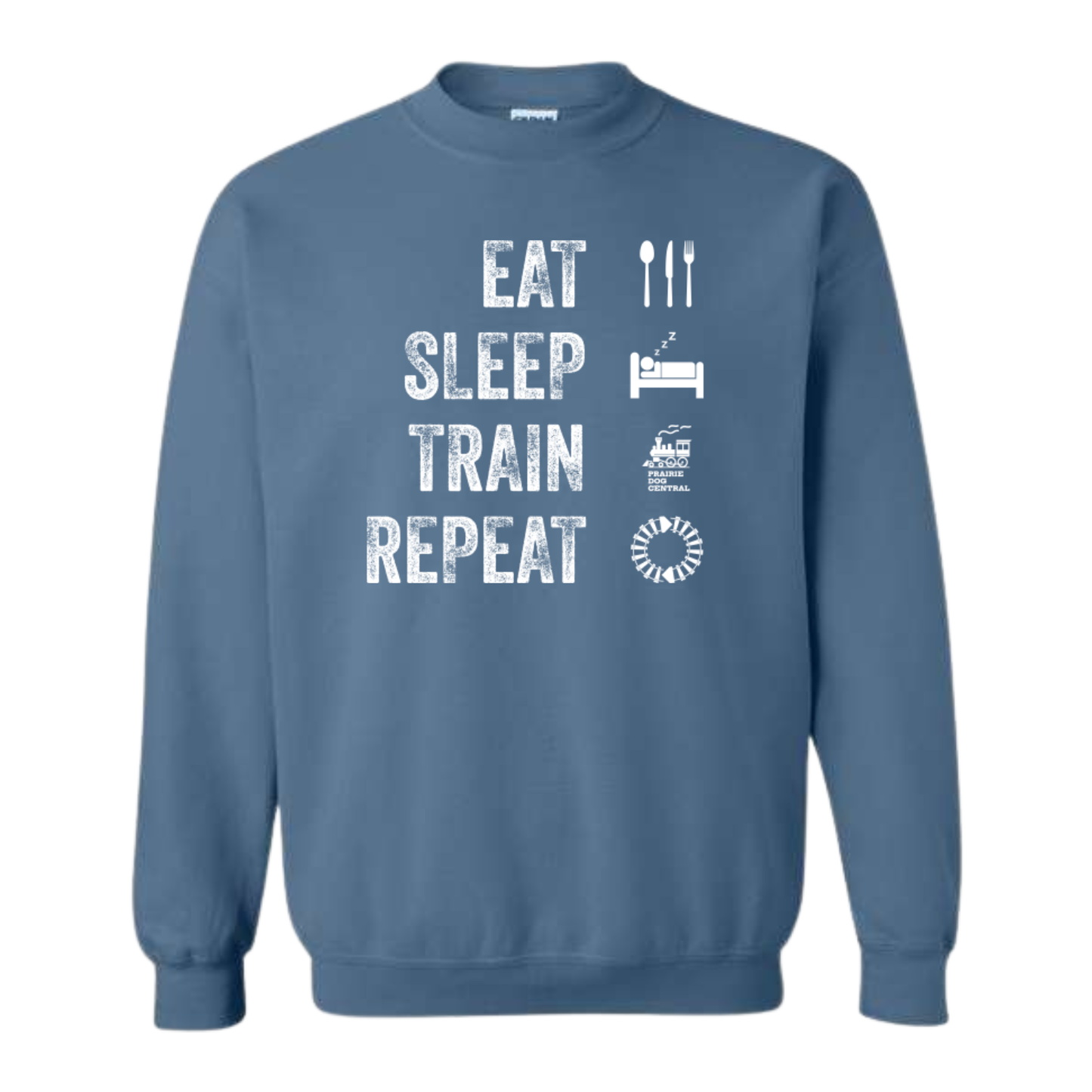 PDCR Eat Sleep Train Repeat Adult Sweatshirt