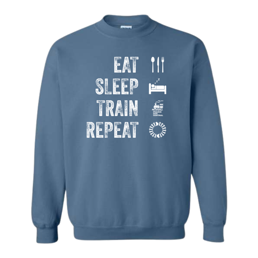 PDCR Eat Sleep Train Repeat Adult Sweatshirt