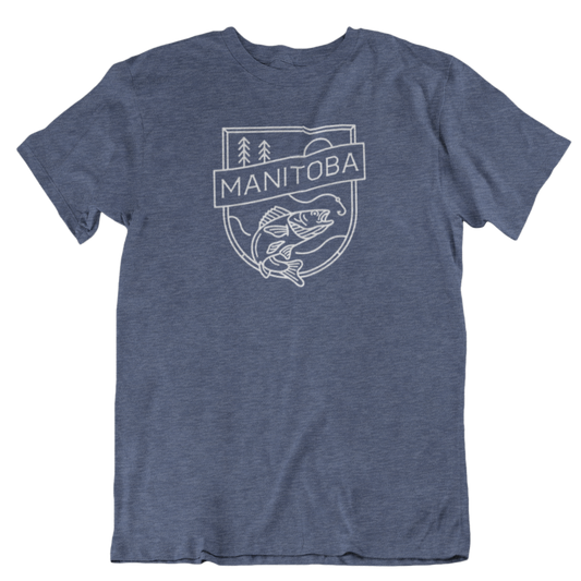 MB Angler Tee | White on Heather Navy