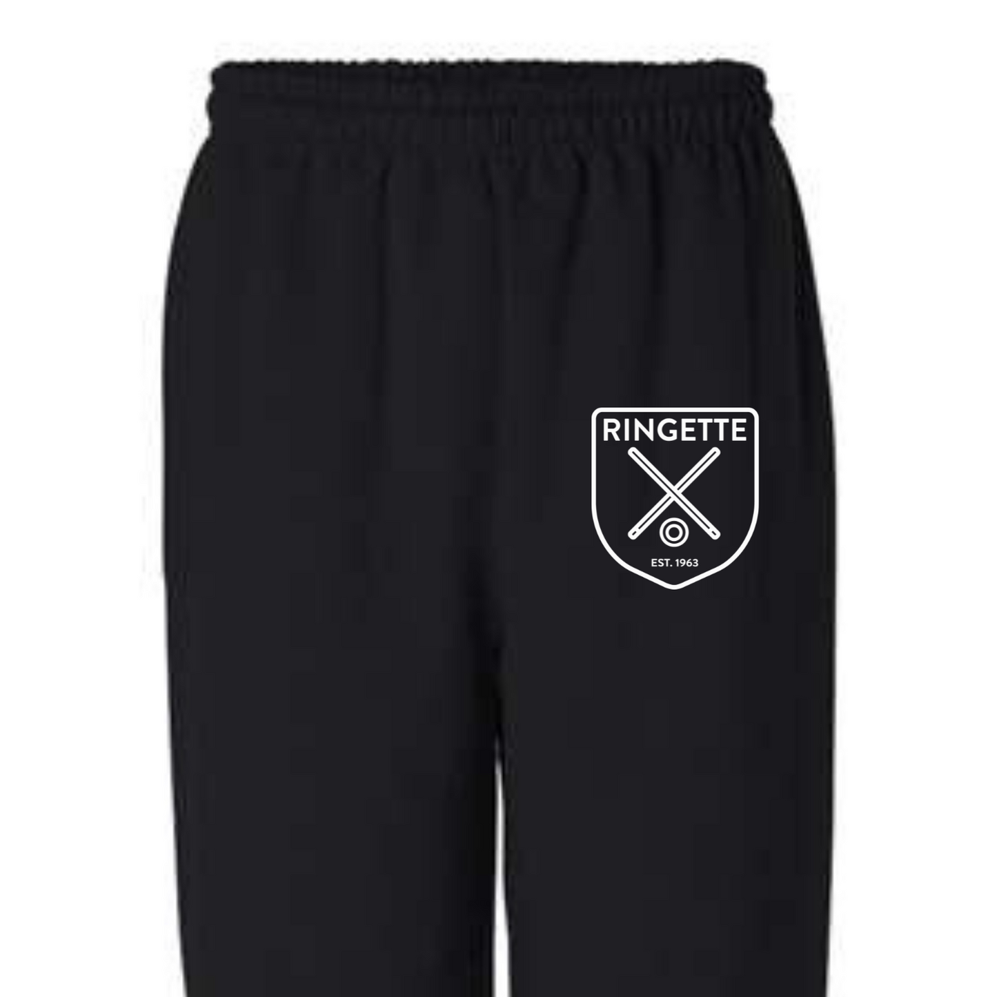 Ringette Crest Sweatpants | White on Black (ADULT)