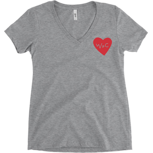 WPG Heart Women's V Neck | Red on Athletic Grey