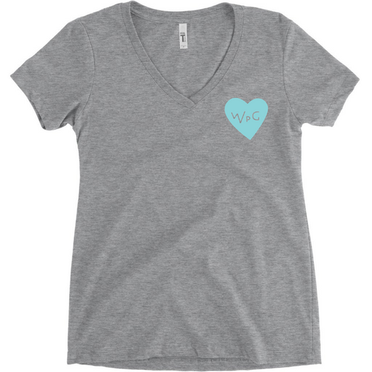 WPG Heart Women's V Neck | Teal on Athletic Grey