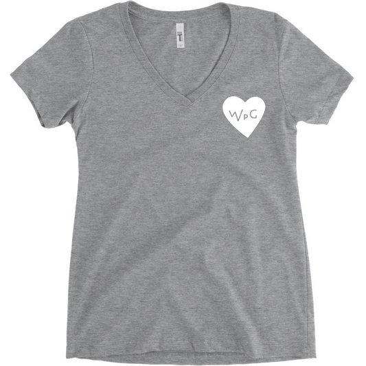 WPG Heart Women's V Neck | White on Athletic Grey