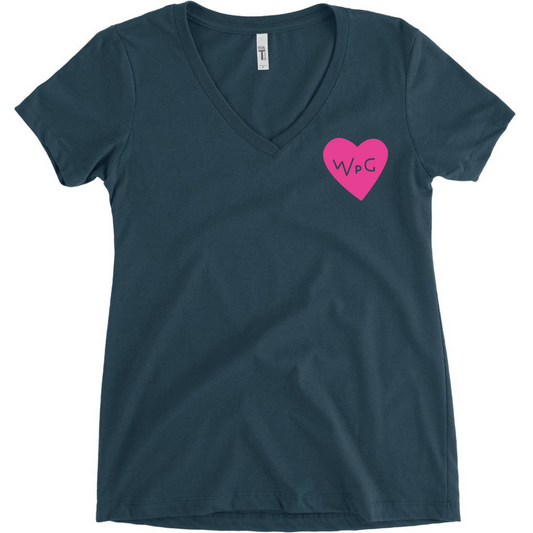 WPG Heart Women's V Neck | Pink on Indigo