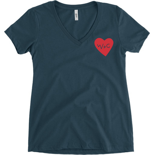 WPG Heart Women's V Neck | Red on Indigo