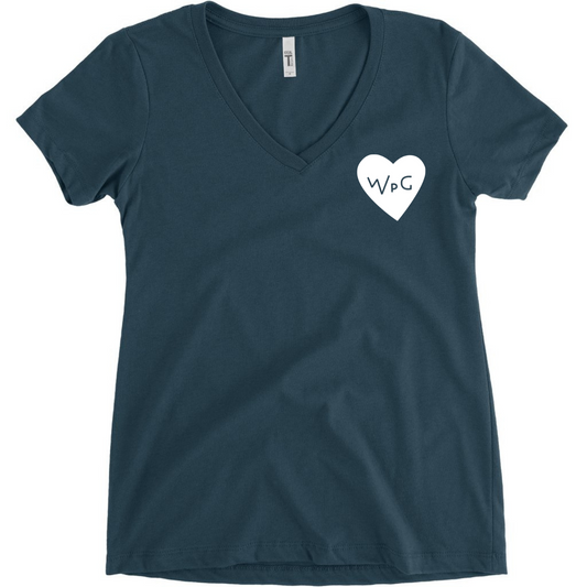 WPG Heart Women's V Neck | White on Indigo