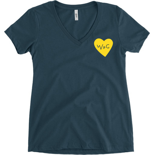 WPG Heart Women's V Neck | Yellow on Indigo