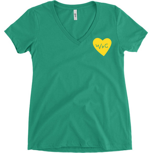 WPG Heart Women's V Neck | Yellow on Kelly Green