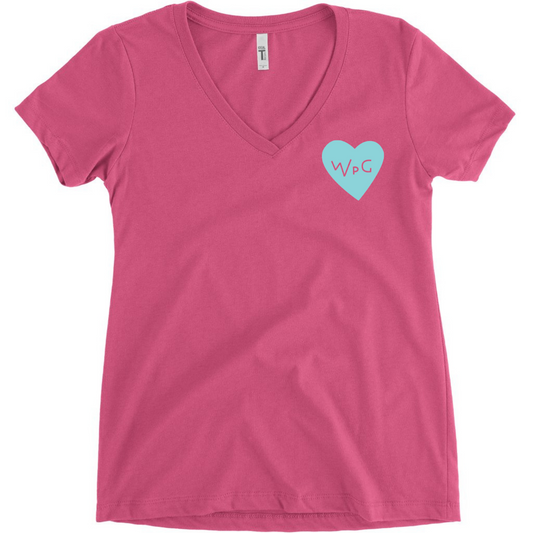 WPG Heart Women's V Neck | Teal on Pink