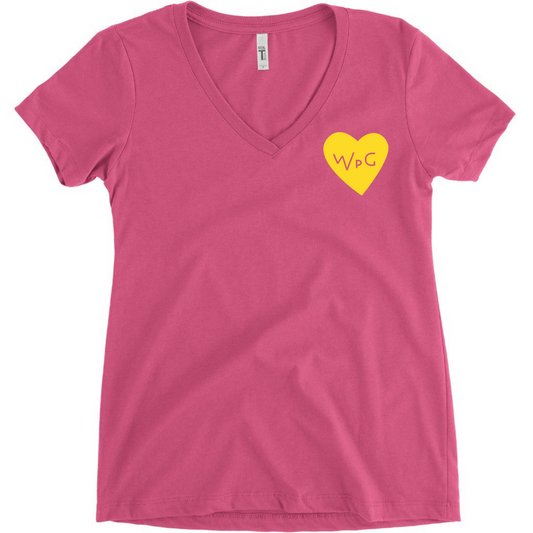WPG Heart Women's V Neck | Yellow on Pink