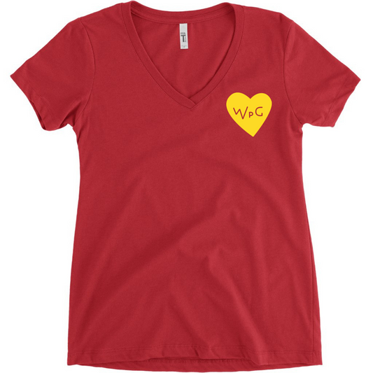 WPG Heart Women's V Neck | Yellow on Red